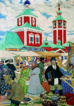  Kustodiev Lienzo - en la feria 1910 Boris Mikhailovich Kustodiev